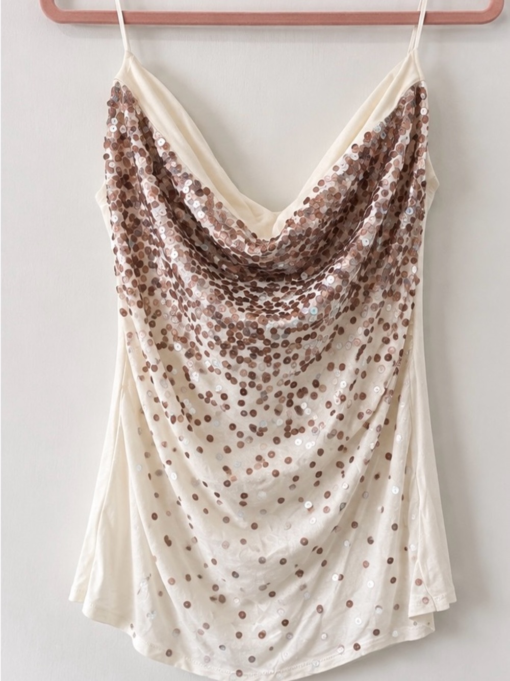 Express Cream Sequin Cowl Neck Cami Top NWOT